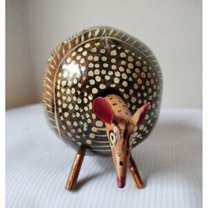 Armadillo Bobblehead Hand Painted & Etched Oaxacan Jicara Gourd Folk Art 8"X4"